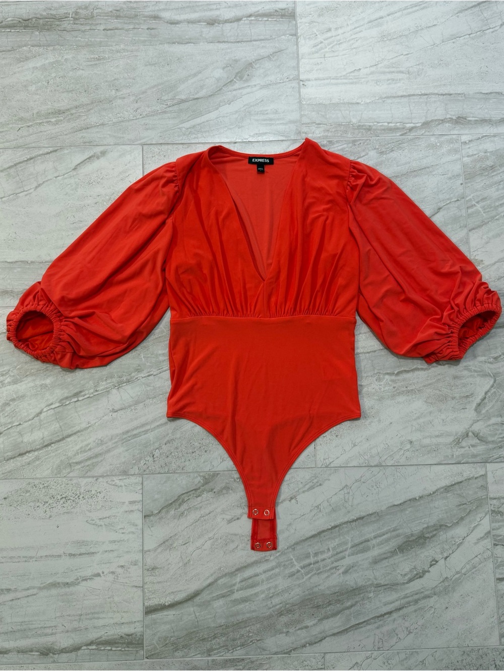NWOT Express Orange Puff-Sleeve One-Piece Bodysuit